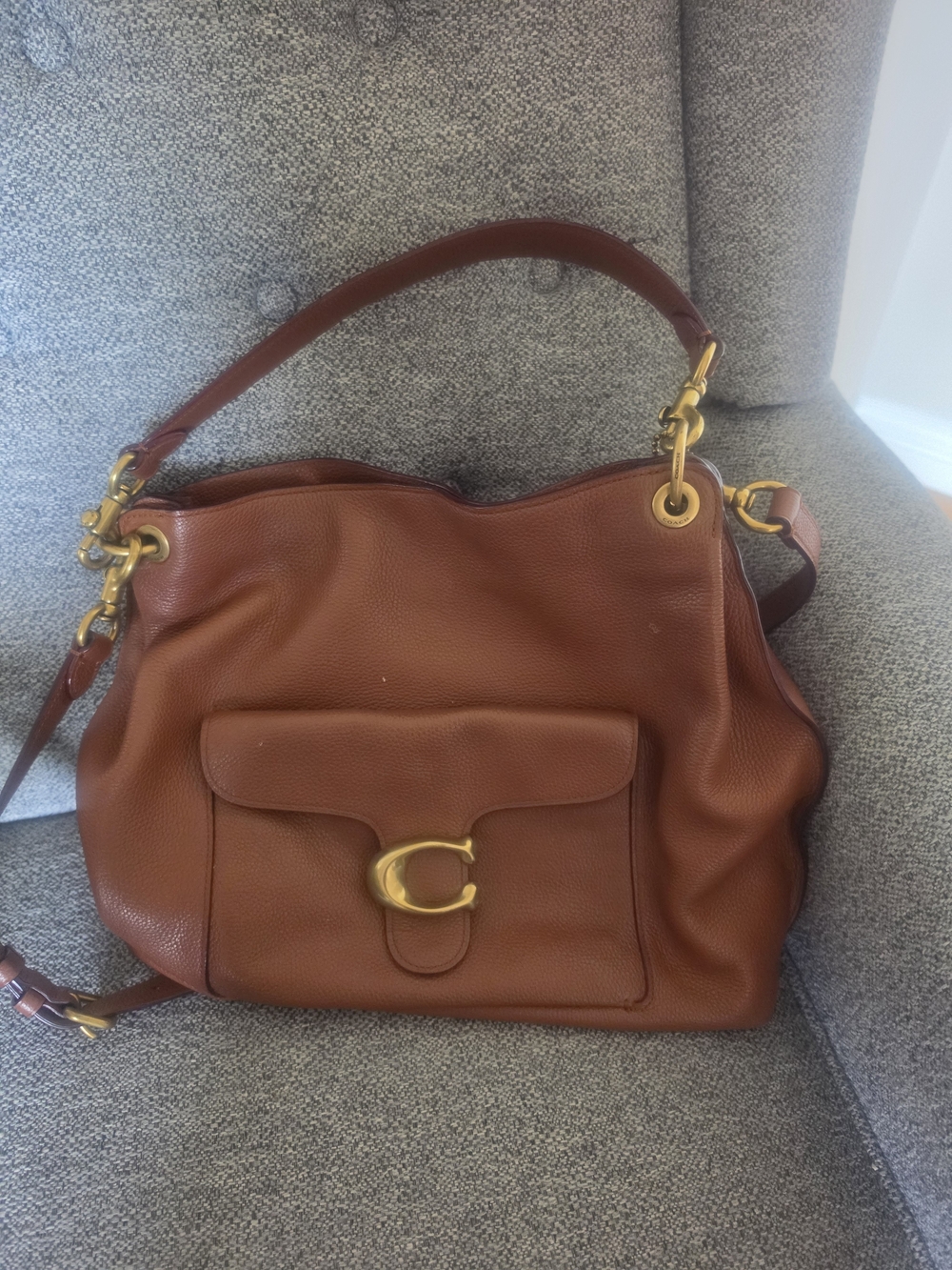 Coach Cognac Pebbled Leather Shoulder Bag with Gold C Hardware